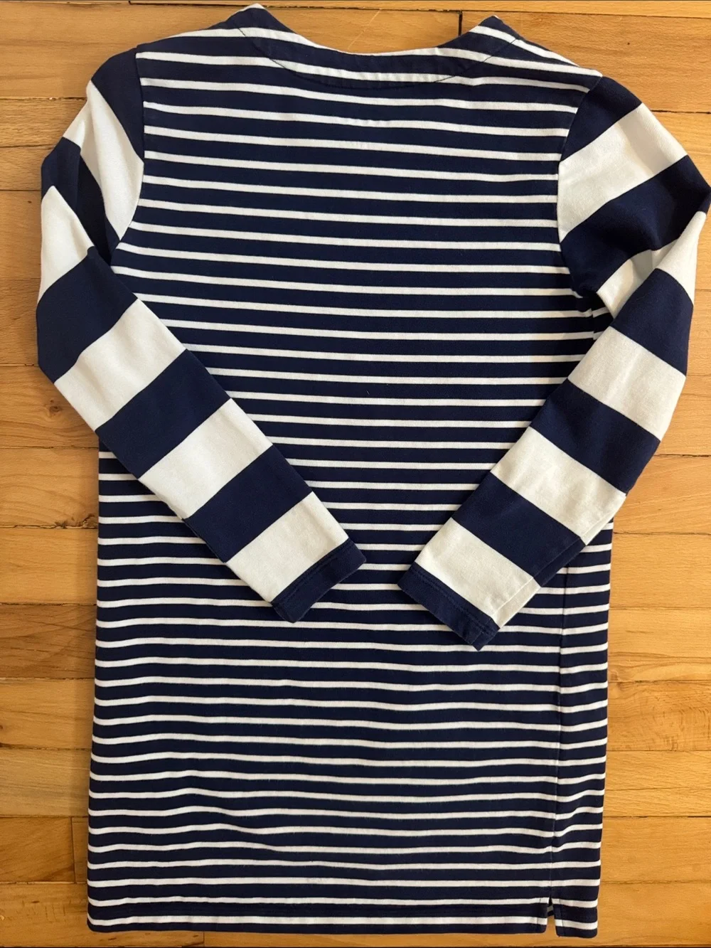 Mini Boden Navy & White Striped Long-Sleeve Tee with Rainbow Shoulder Buttons